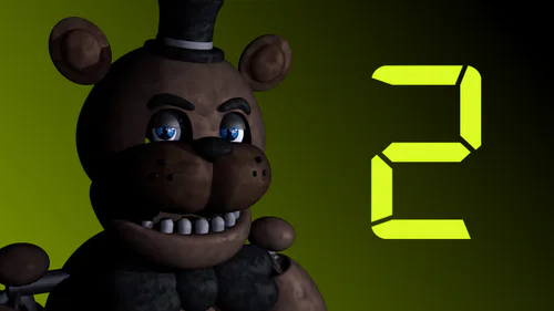 TRTF 2 Tacoman Edition thumbnail. On a green and black gradient background, a stylised model of Freddy Fazbear is on the left, staring at us. To the right, the number 2 is visible in a digital clock font.